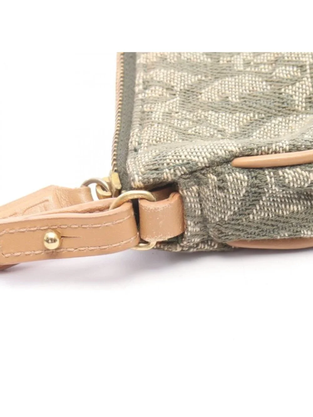 Dior Handbag Trotter Saddle Pouch Green Beige Ivory Canvas Leather
